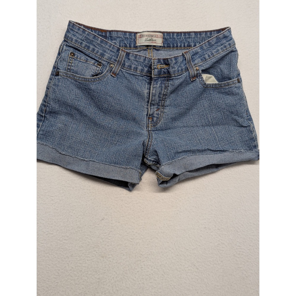 Levi Strauss Signature Womens Blue Denim Stretch Mid Rise Cuffed Shorts Size 6